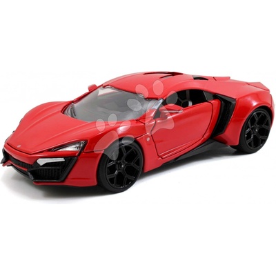 Autíčko Lykan Hypersport Fast & Furious Jada kovové s otvárateľnými časťami a gumenými kolieskami 19 cm dĺžka 1:24