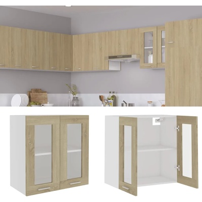 vidaXL Висящ стъклен шкаф "Lyon", дъб сонома, 60x31x60 см, инженерно дърво (802524)