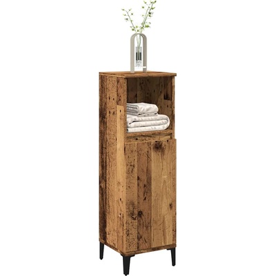 vidaXL Шкаф за баня, старо дърво, 30x30x100 см, инженерно дърво (857111)