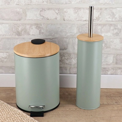 Tendance Odpadkový kôš Timeless, zelená/s drevenými prvkami, 2,5 l