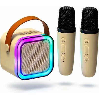 KIK 2Mic Karaoke set Bluetooth reproduktor + 2 bezdrátové mikrofony béžový