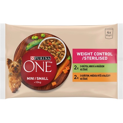 Purina one Adult Mini Weight Control Krůta a kuře ve šťávě 4 x 85 g