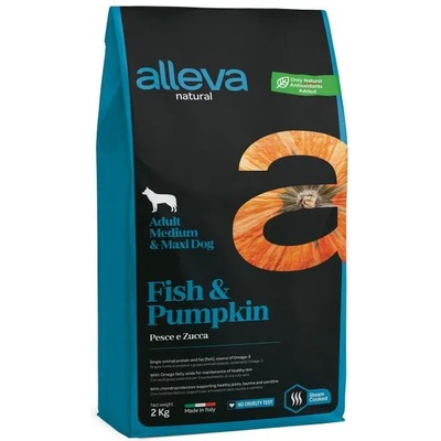 Alleva® natural (adult medium/maxi) fish & pumpkin - пълноценна храна за пораснали кучета, над 1 година, средни и едри породи, Италия - 2 кг 2103