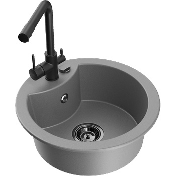 Mexen Diego кухненска мивка от гранит с 1 отделение и смесител Duero, сив - 6512-71-671600-70-B (6512-71-671600-70-B)