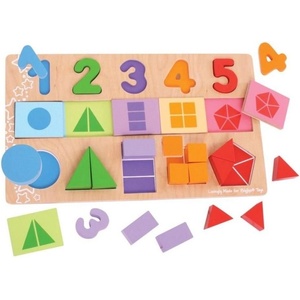 Bigjigs Toys - Детски дървен пъзел - Числа и форми