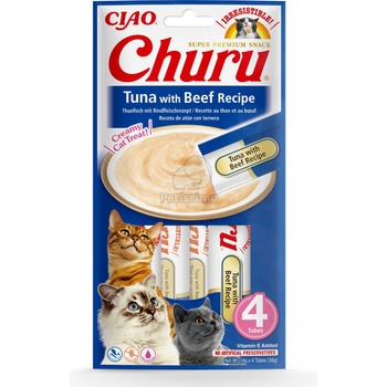 INABA Cat Ciao Churu кремообразна храна за котки - риба тон, говеждо 4 x 14 г
