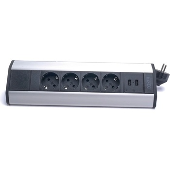 TOO VPS-317-4S IP20, 4x 2P+F, 2x USB-A, сребриста разпределителна кутия за настолни компютри (VPS-317-4S)