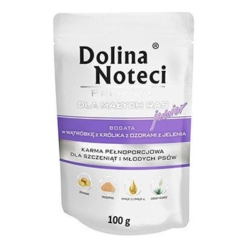 Dolina Noteci PREMIUM за кучета от малки породи JUNIOR, богато на заешки черен дроб и еленски езици, 100 г пакетче