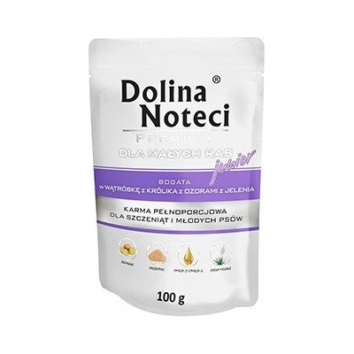 Dolina Noteci PREMIUM за кучета от малки породи JUNIOR, богато на заешки черен дроб и еленски езици, 100 г пакетче