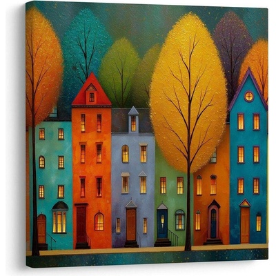 Obraz podzimní ulice s domy - 50x50