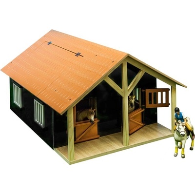 Kids Globe Farming 610167 Stáj pro koně s dílnou dřevěná 51x40,5x27cm v krabičce 1:24