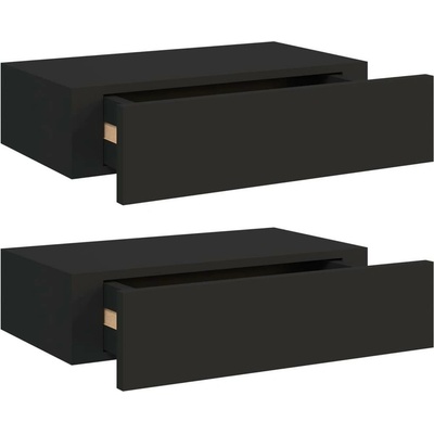 Regalsysteme vidaXL Nástěnné police se zásuvkami 2 ks černé 40x23,5x10 cm MDF