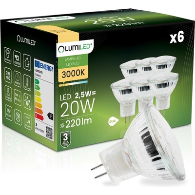 Lumiled 6x LED žárovka GU5.3 MR11 2,5W = 20W 220lm 3000K Teplá bílá 120°