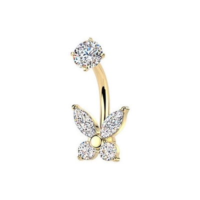 Šperky4U Zlacený ocelový piercing do pupíku motýlek BS1066-GD