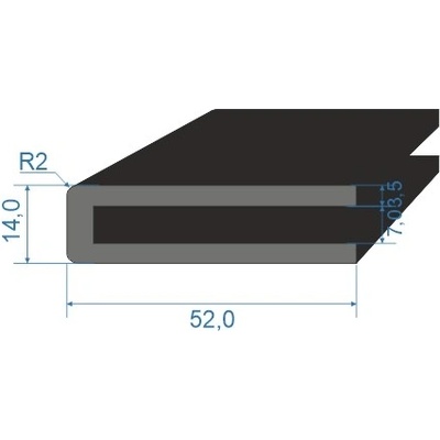 05351491 Pryžový profil tvaru "U", 52x14/7mm, 70°Sh, EPDM, -40°C/+100°C, černý