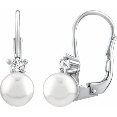 SILVEGO strieborné náušnice s bielou Swarovski Perlou35037W