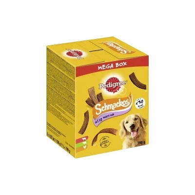 PEDIGREE Mega Box SchmackosTM doplňkové krmivo pro dospělé psy s příchutí hovězího jehněčího a drůbeže 790 g