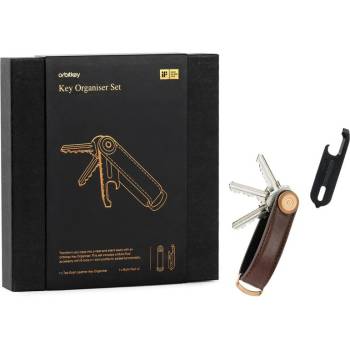 Kľúčenka Orbitkey Darčekový set koženej 2.0 (Espresso Brown & Brown Stitching) + čierny Multitool v2