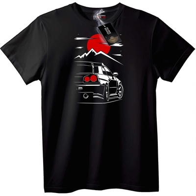 NOONEBRAND Тениска Автомобил, Слънце и Планина - M, Black