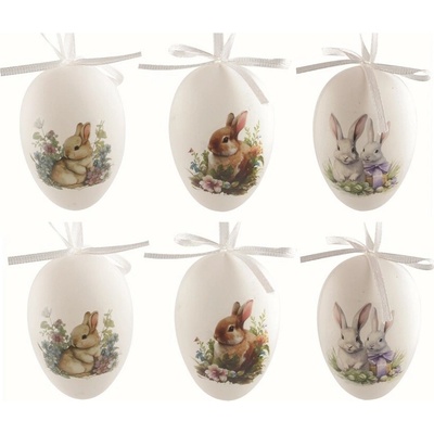 Velikonoční vejce plastová se zajíčky 6 cm na zavěšení, 6 ks v sáčku – Zbozi.Blesk.cz