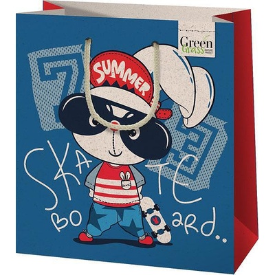 Cardex Екологична подаръчна торбичка от трева, синя с мишле, М, 20х23см