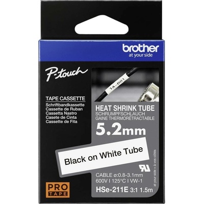 Brother HSE HSE211E Farba pásky: biela Farba písma:čierna 5.2 mm 1.5 m