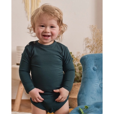 Dojčenské body s dlhým rukávom tm. zelené