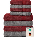 Komfortec set of 8 towels, 4 bath towels 70x140 cm & 4 hand towels 50x100 cm, 100% cotton terry cloth, fluffy and absorbent, anthracite gray/aurora red - 4er-50x100-und-4er-70x140-anth-arot (4er-50x100-und-4er-