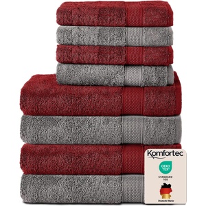 Komfortec set of 8 towels, 4 bath towels 70x140 cm & 4 hand towels 50x100 cm, 100% cotton terry cloth, fluffy and absorbent, anthracite gray/aurora red - 4er-50x100-und-4er-70x140-anth-arot (4er-50x100-und-4er-
