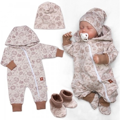 Baby Nellys Rostoucí overálek, čepička a botičky, 3D, bavlna Garden béžová/hnědá – Zboží Mobilmania