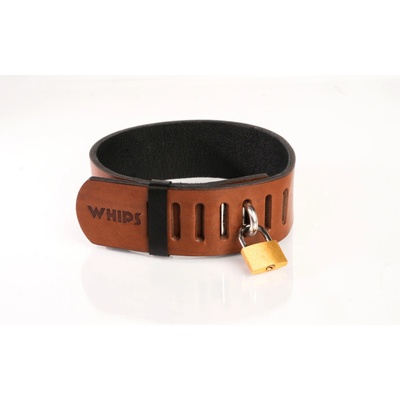 Whips Primal Bond Collar With Padlock Small Brown, kožený obojok so zámkom pre obvod 31–40 cm