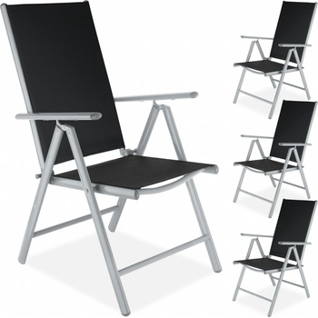 tectake 401632 4 zahradní židle hliníkové - černá/stříbrná