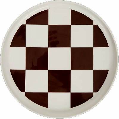 Retro dekoratívny tanier s tmavohnedým kockovaným vzorom 28 cm