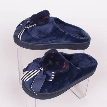 Image 1 of Пухкави тъмносини пантофи с мече и панделка