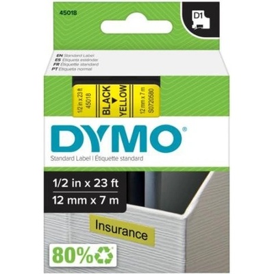 Páska do tiskárny štítku DYMO, 45018, S0720580, 12mm, 7m, černý tisk/žlutý podk., D1 45018