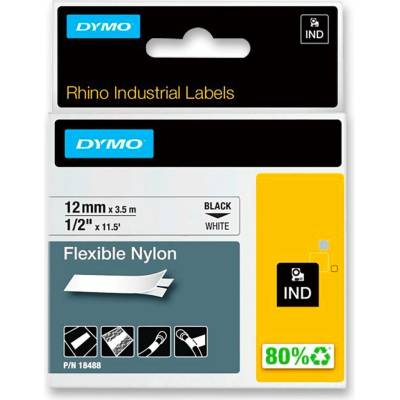 Dymo Rhino 18488 - originální nylonová flexibilní páska - černo-bílá, 12 mm x 3,5 m
