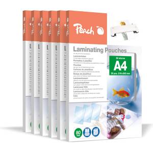 Peach laminating pouches A4-80 mic - 600 pouches - premium quality for best laminating results - compatible with devices from all brand manufacturers - glossy - PP580-60A (PP580-60A)