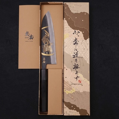 Musashi Кухненски нож Musashi - Япония - ръчна изработка - Златно гравиране - стомана White steel - Santoku 170 мм