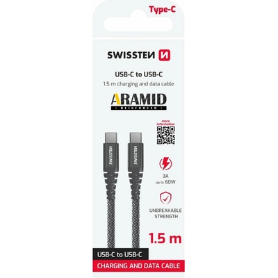 Swissten 71542010 Kevlar USB-C / USB-C, 1,5m, černý