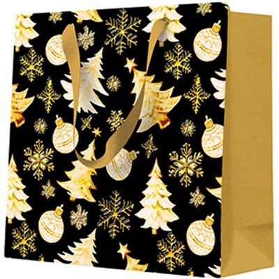 PAW Darčeková taška Golden Christmas Trees čierna 17×17×6 cm