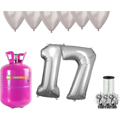 HeliumKing Helium párty set na 17. narozeniny se stříbrnými balónky