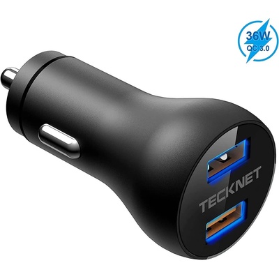 TeckNet Зарядно за кола с два USB изхода и технология за бързо зареждане - TeckNet Quick Charge 3.0 Car Charger ECC01215BA01 (черен) (ECC01215BA01)