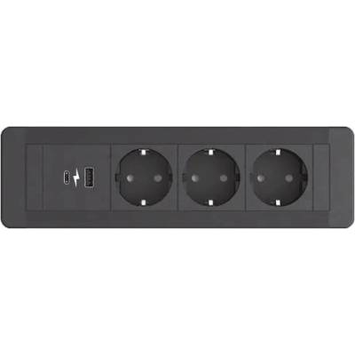 MC 3E1U, 3x el. zásuvka, 1x USB, 1x USB-C multimediální centrum, černé