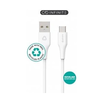 eStuff INFINITE (GRS) USB-C to USB-A Cable 2m White. PVC Free Recycled Plastic