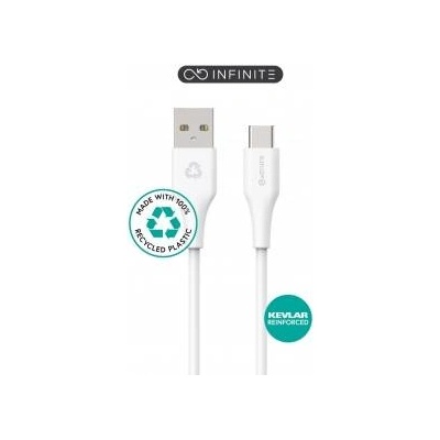 eStuff INFINITE (GRS) USB-C to USB-A Cable 2m White. PVC Free Recycled Plastic