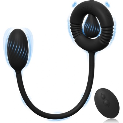 SuperLove Vibrating Cock Ring Dual Motor Prostate Massager with Remote Black