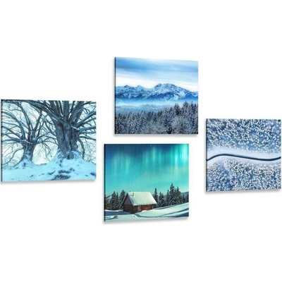 Set obrazů zasněžená krajinka - 4x 40x40