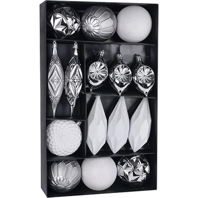 MagicHome Vánoční koule sada 16 ks bílo-stříbrné na vánoční stromek 8-15 cm