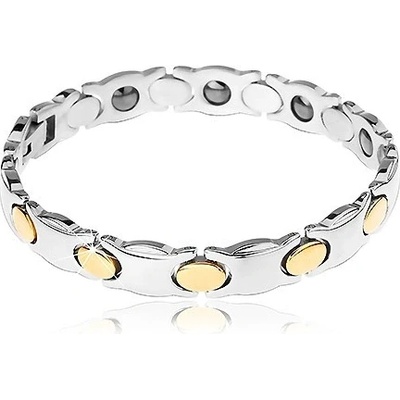Šperky eshop Užší oceľový náramok strieborná ovály v zlatom odtieni magnety R38.15