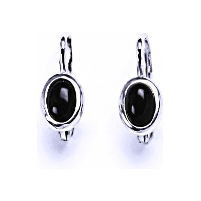 Čištín Zlaté náušnice, bílé i žluté zlato, přírodní Onyx 6x4 mm , NK 1353